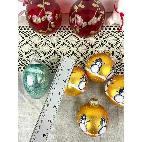 Lot of 14 VTG Christmas Ornaments Hearts Ceramic Glass Snowman Cracked Glitter - Picture 3 of 13